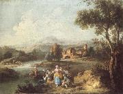 ZAIS, Giuseppe Landscape with a Group of Figures Fishing oil painting artist
